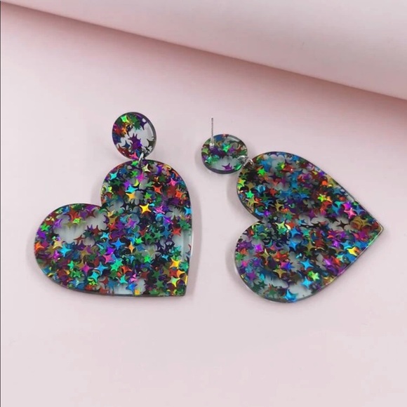 Sparkly Heart Drop Earrings - Picture 3 of 4